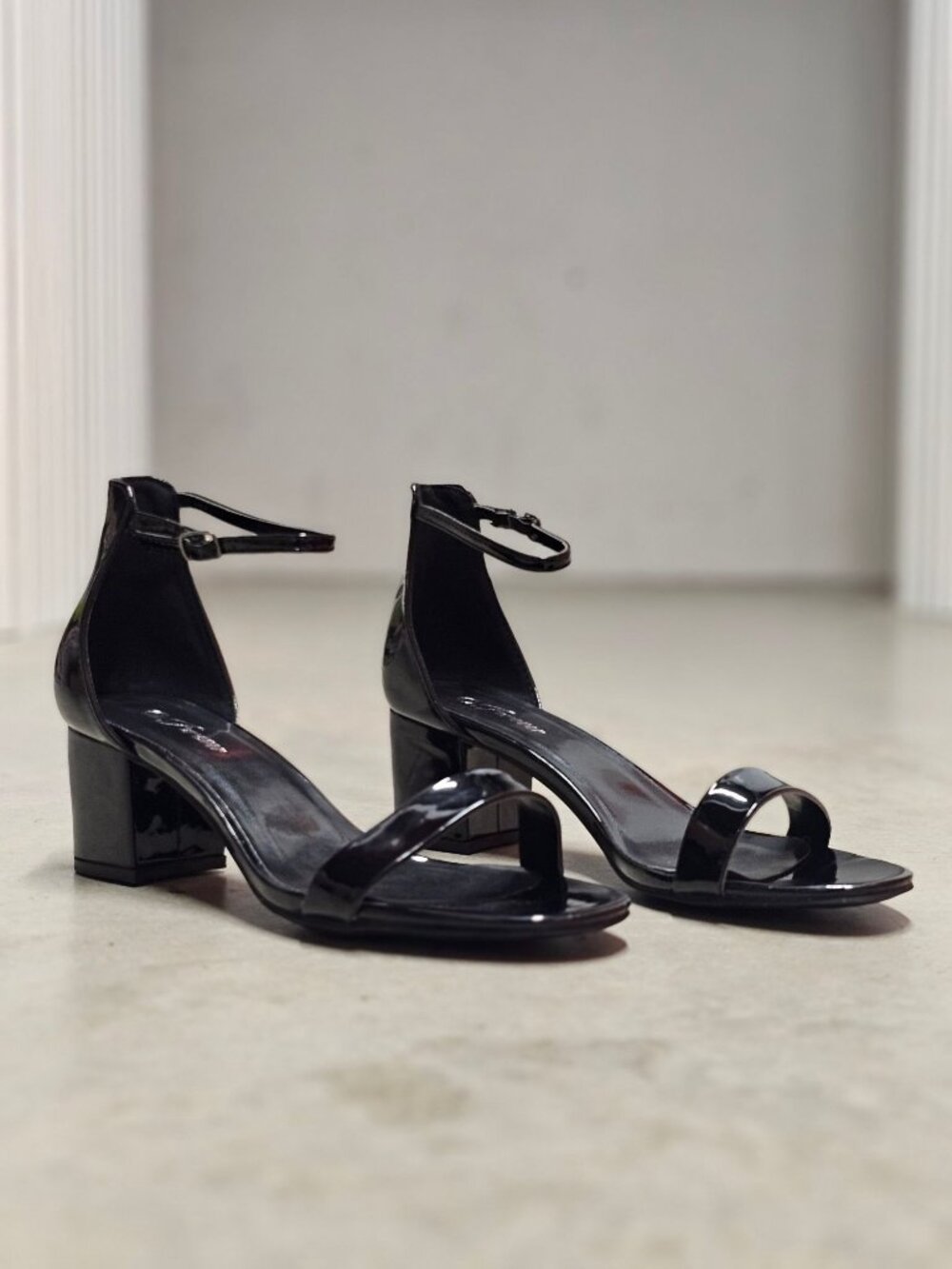 Black Ankle Strap Block Heel Sandals - Picture 13 of 13